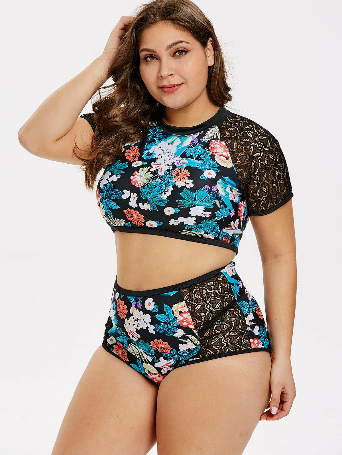 Plus size Lace Hollow Floral 2pcs  Swimwear