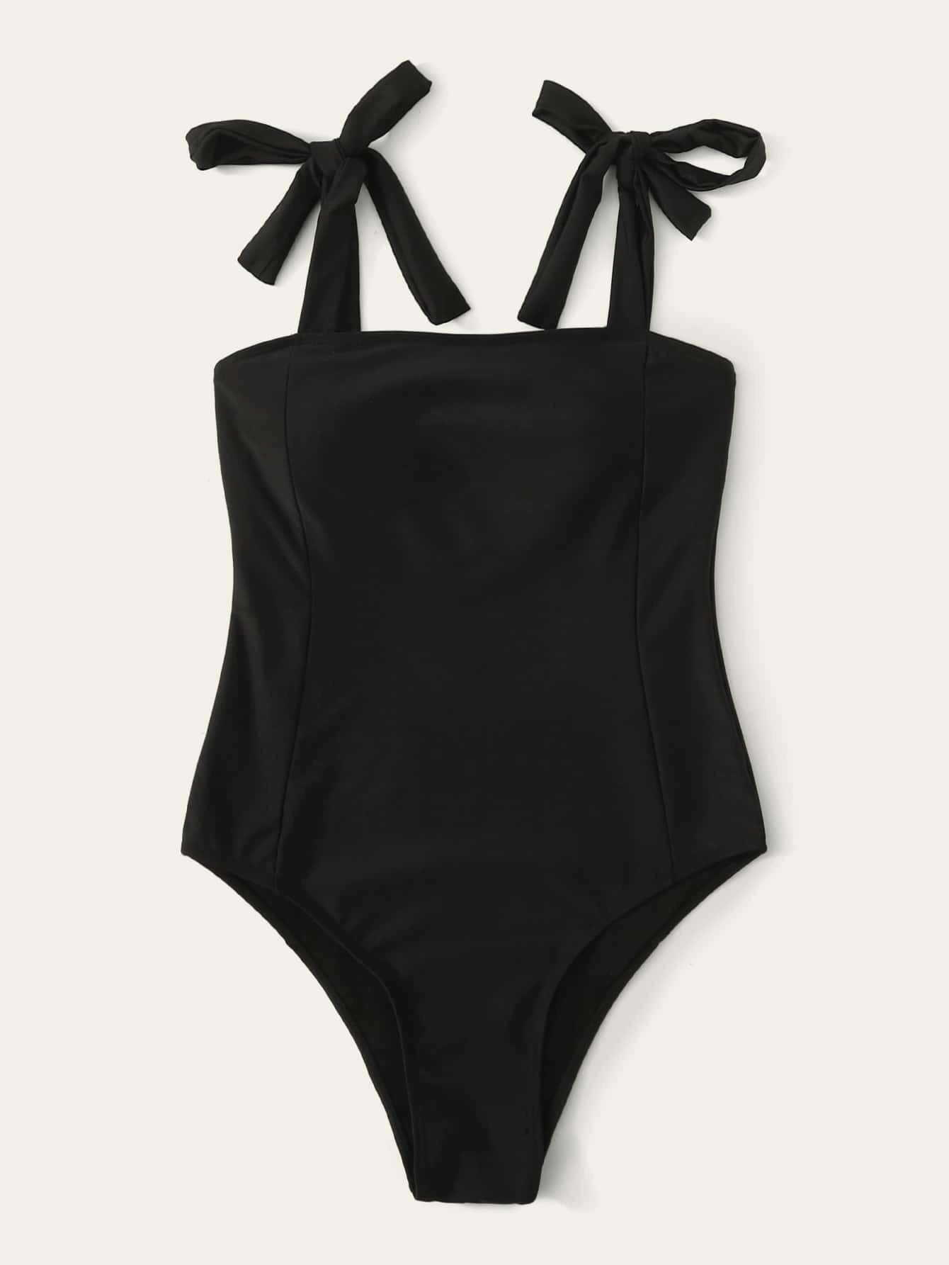 Tie Shoulder One Piece Swimsuit