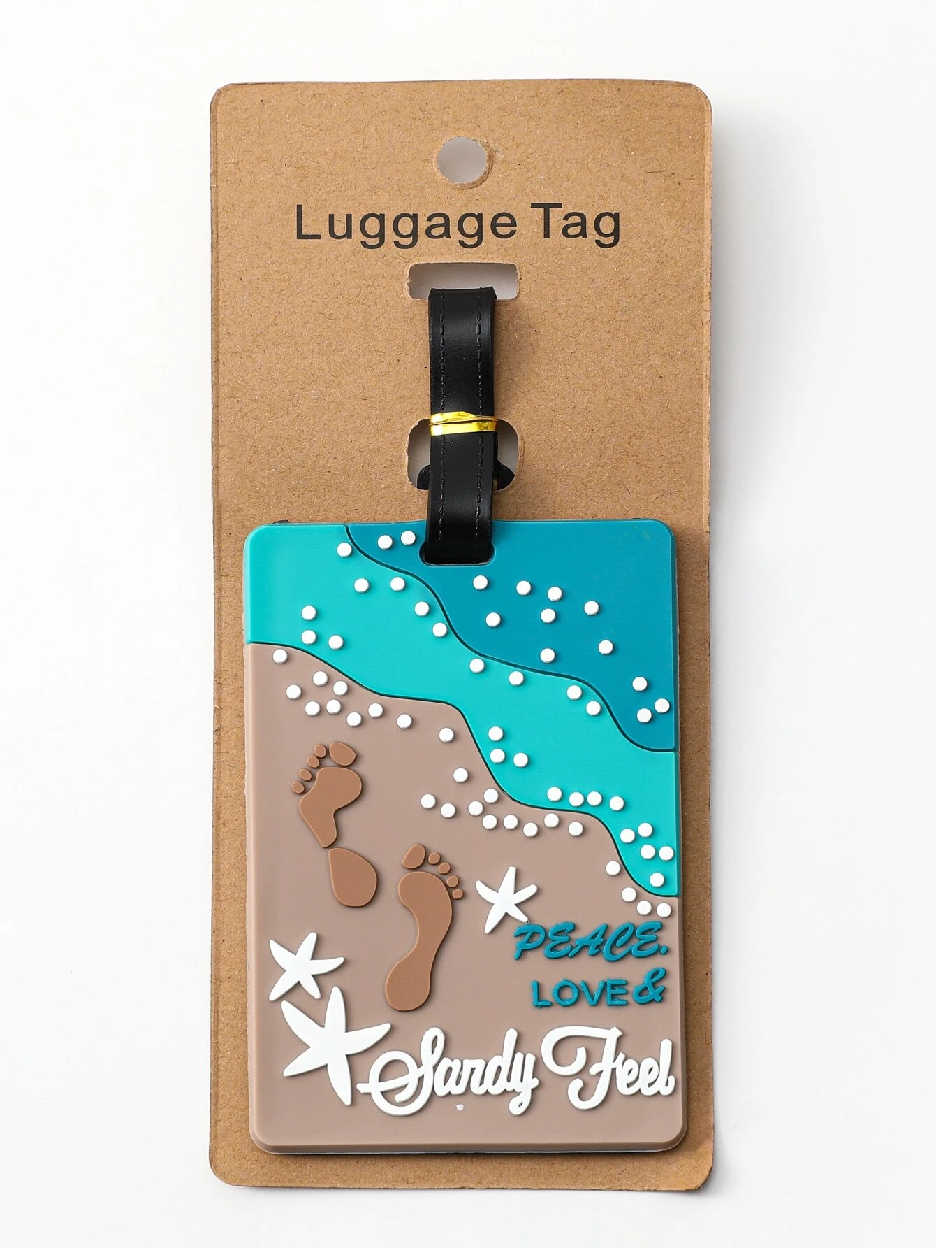 A luggage tag featuring a letter graphic design. The tag is designed to attach to luggage, bags, or travel accessories for easy identification. The letter graphic adds a personalized touch to the tag. This accessory is both practical and stylish, helping to distinguish and personalize belongings during travel.