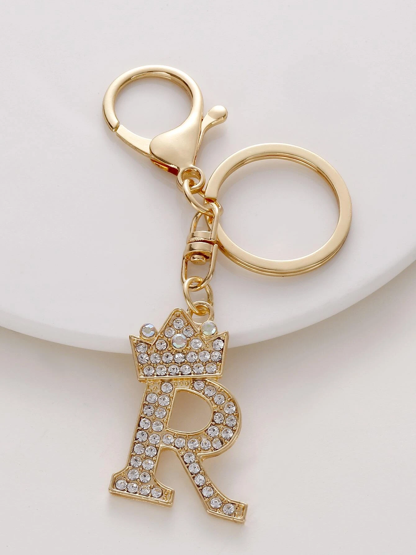 Studded Stone Initial R Charm Keychain