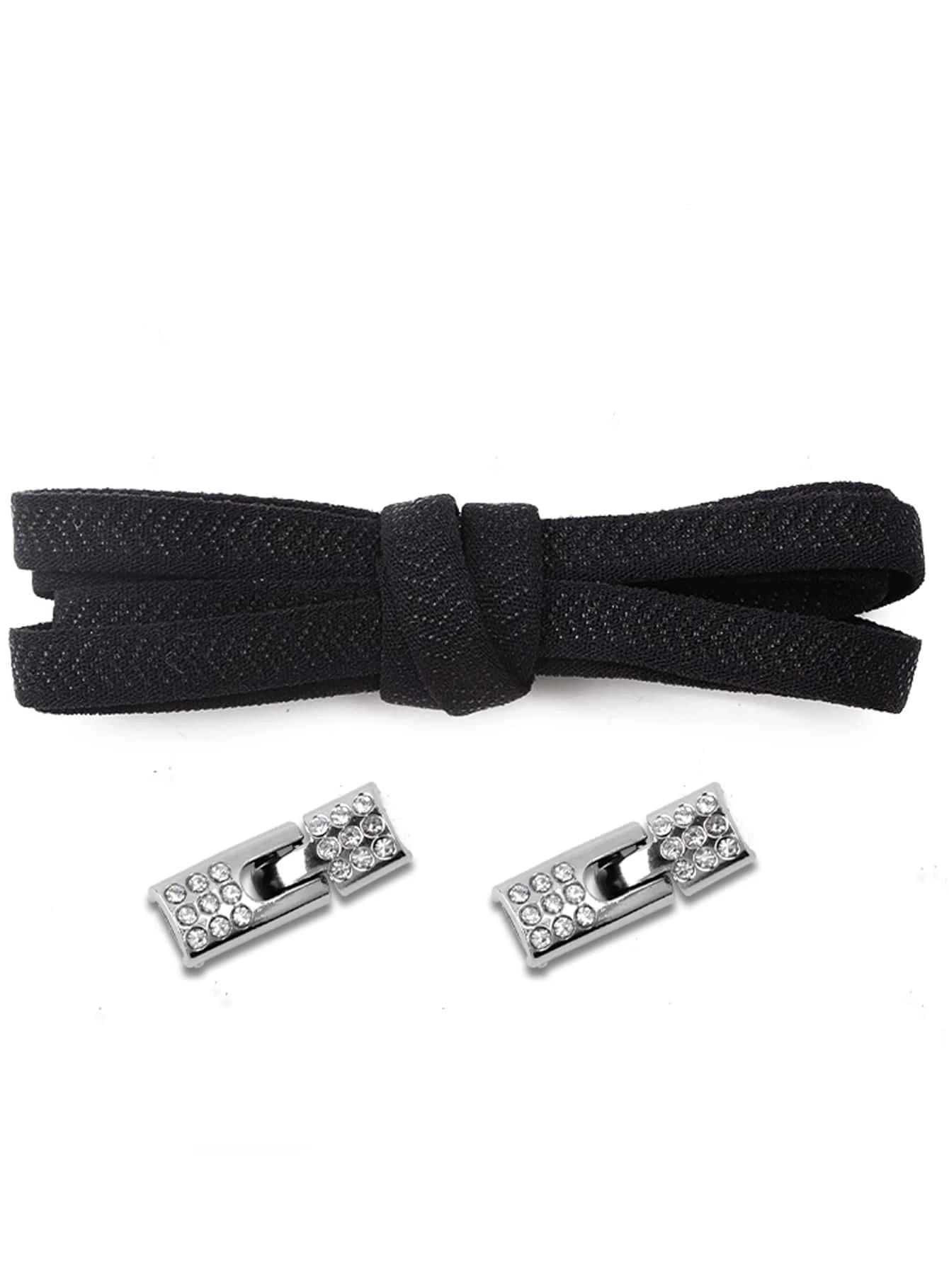 One pair of rhinestone decor no-tie shoelaces with buckle, polyester fashionable accessories designed for sneakers, adding a touch of sparkle and convenience to your footwear while staying stylish.