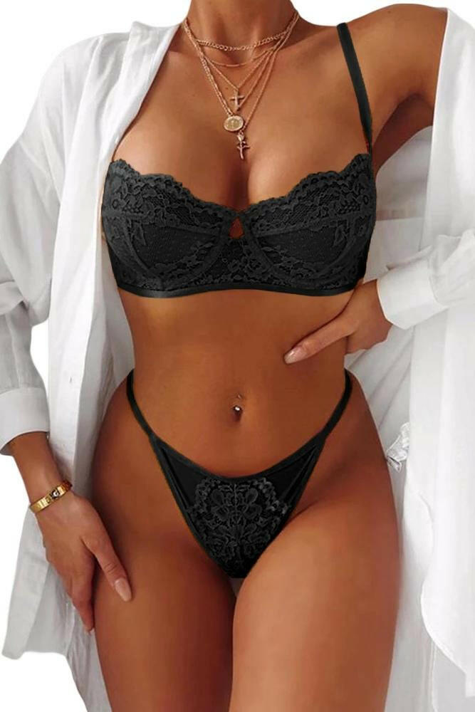 Black Blossom Balcony&Thong