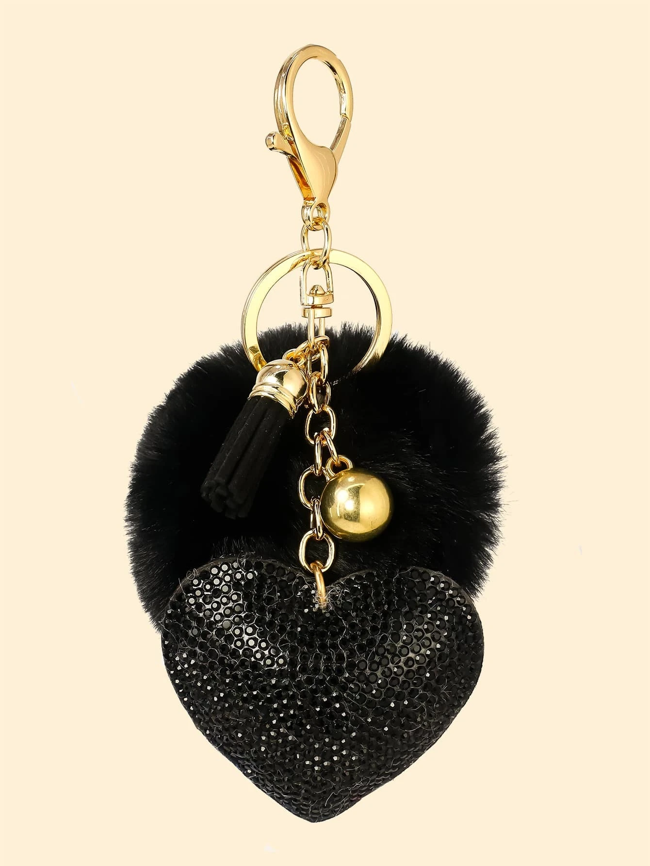 Sparkling Black Heart Charm Keychain