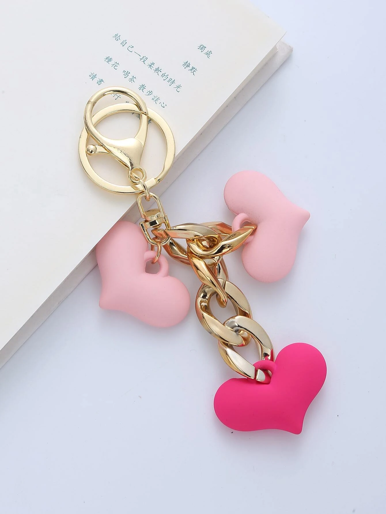 Pink Triple Heart Charm Keychain