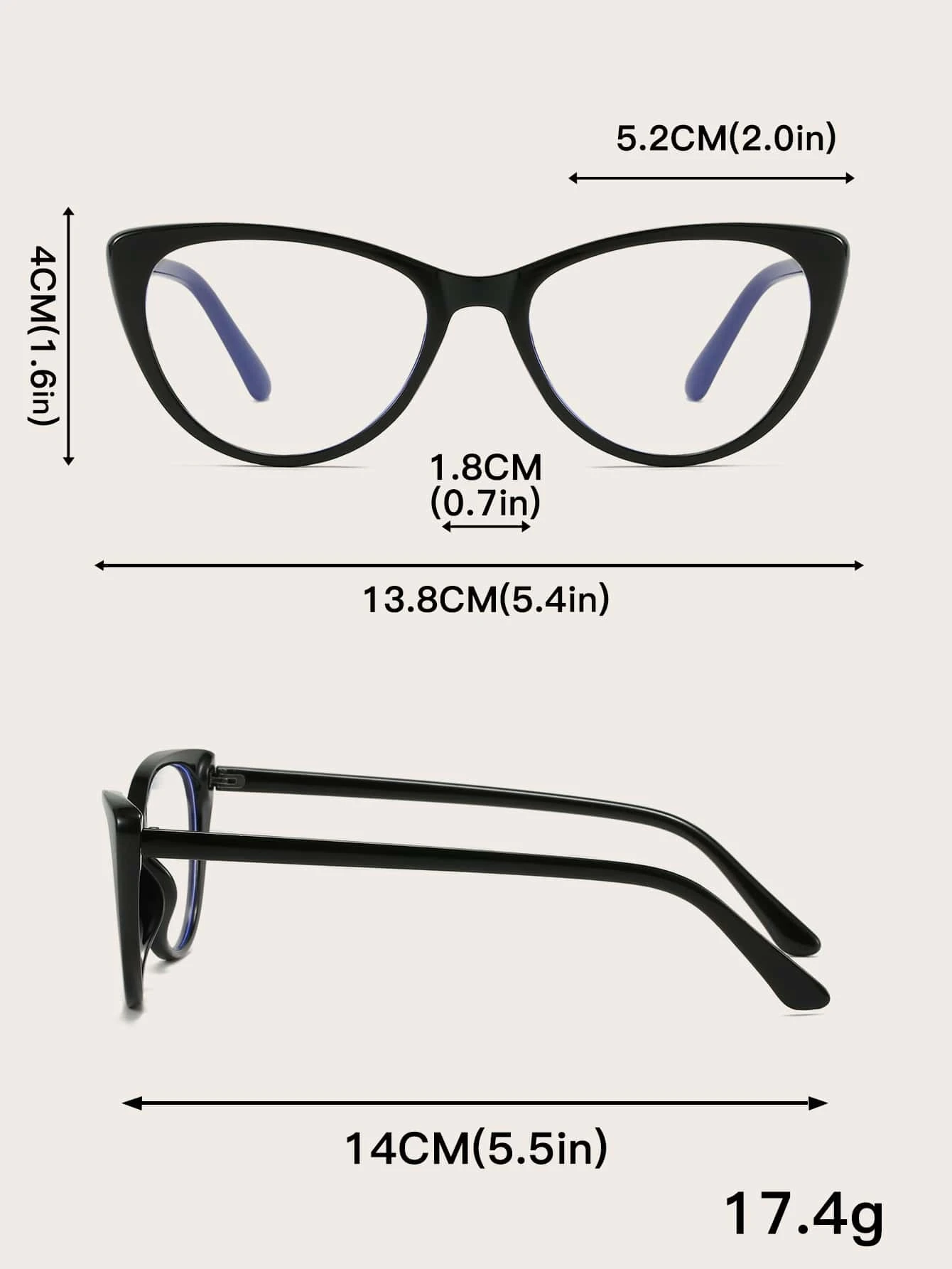 Look stylish and protect your eyes with our Cat Eye Anti-Blue Light Eyeglasses. Our glasses are designed with a cat eye silhouette and feature a special blue light filter, providing protection from harmful blue light emitted by digital screens. Enjoy lasting comfort with our glasses, designed for all-day use.