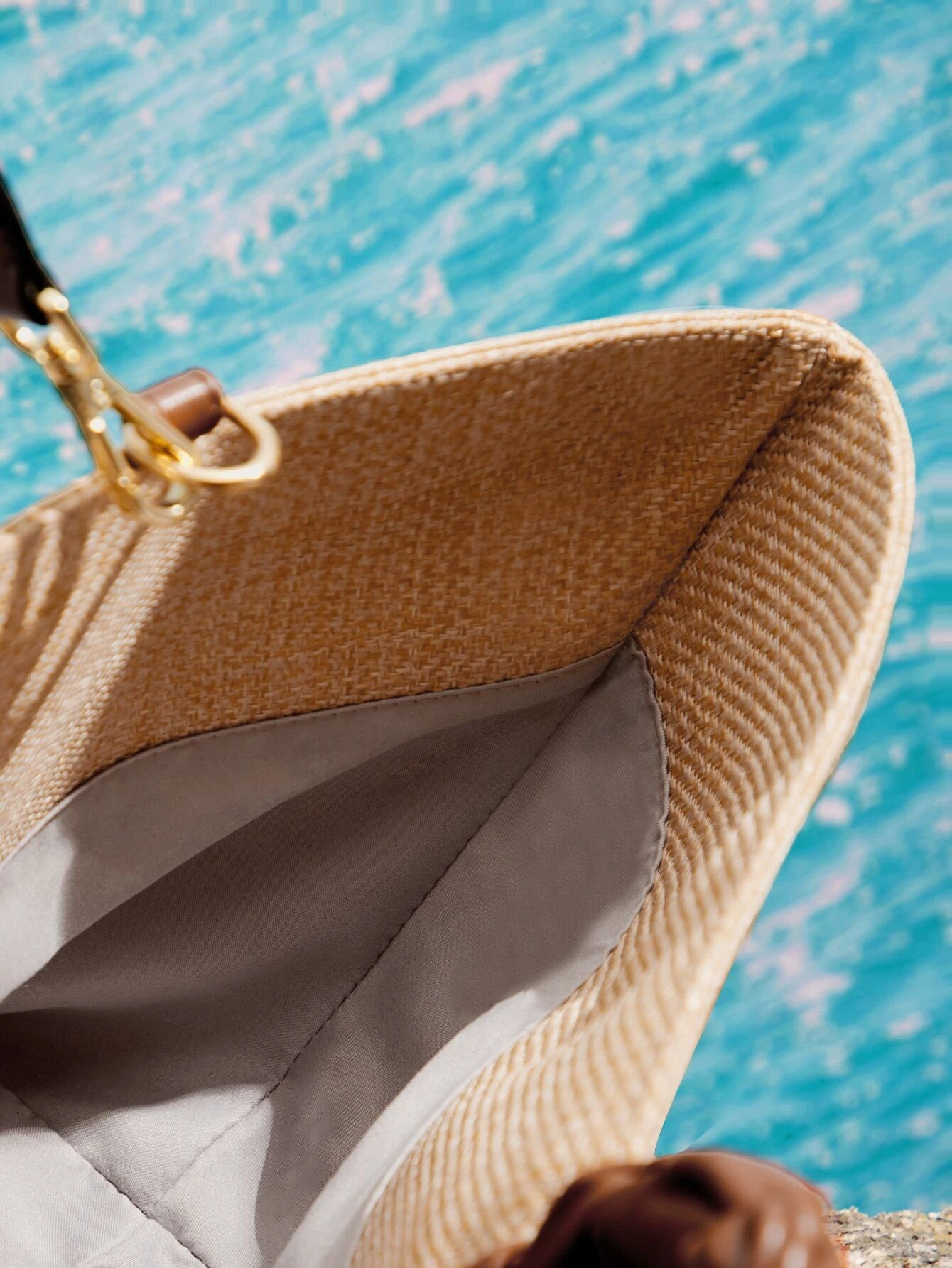 Braided Strap Ruched Straw Top Handle Bag