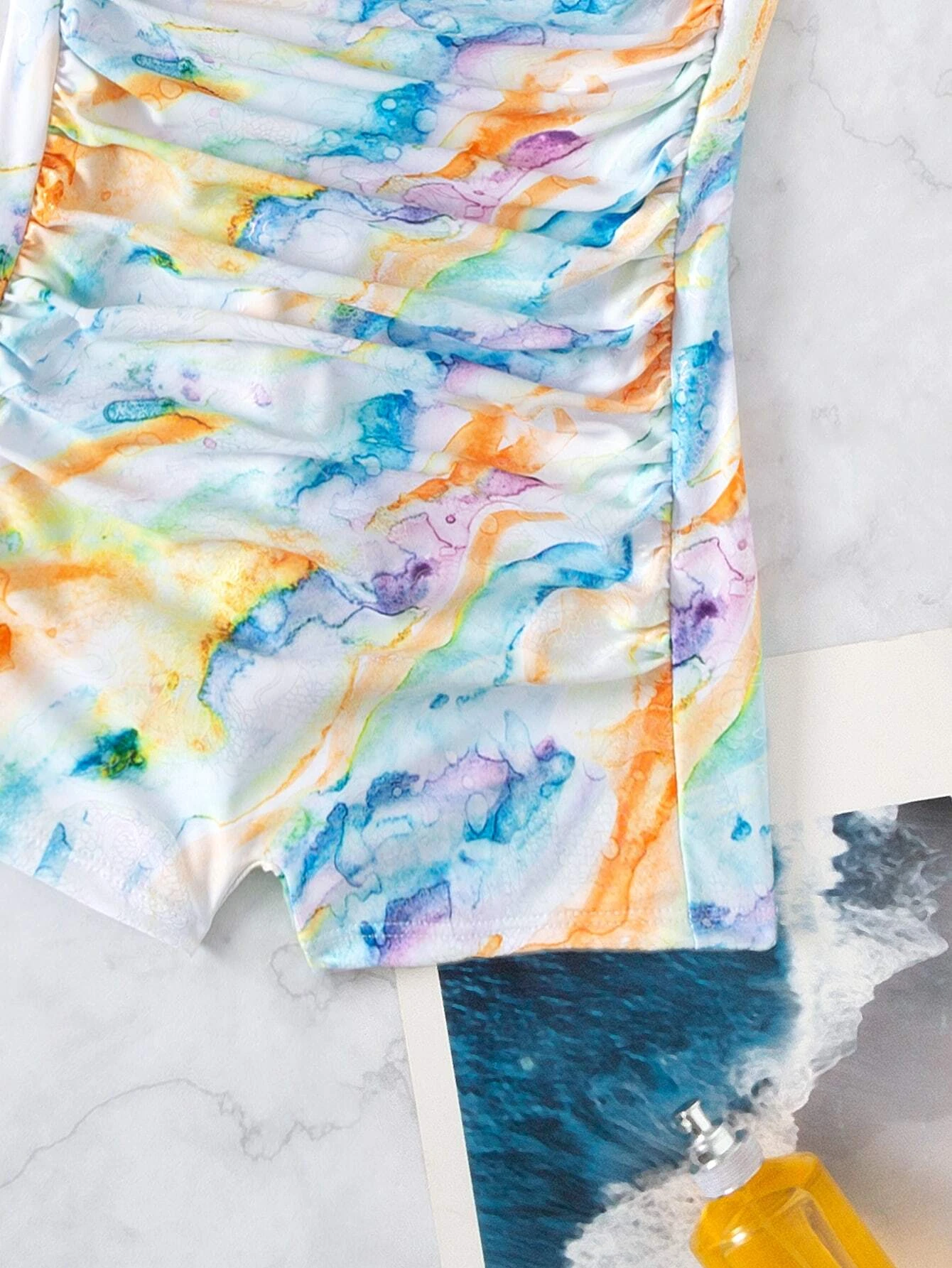 Marble Print Underwire Push Up One Piece Swimsuit