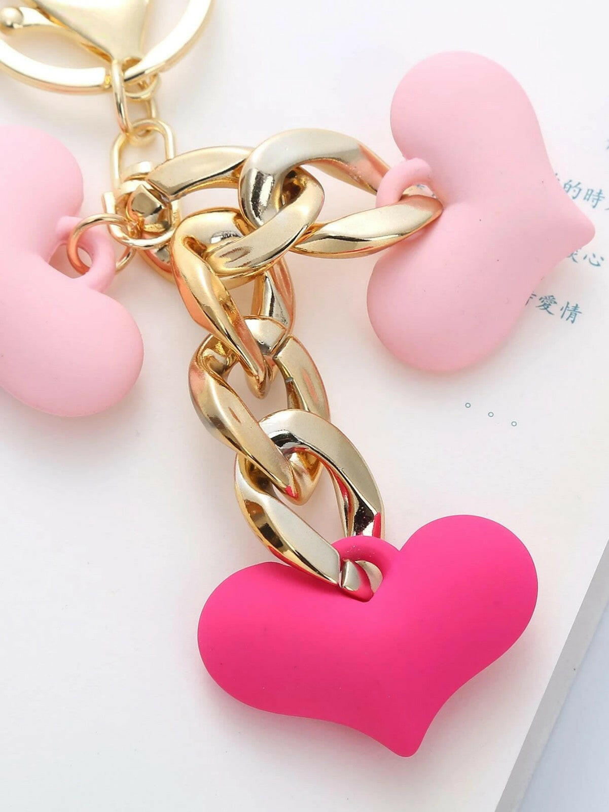 Pink Triple Heart Charm Keychain