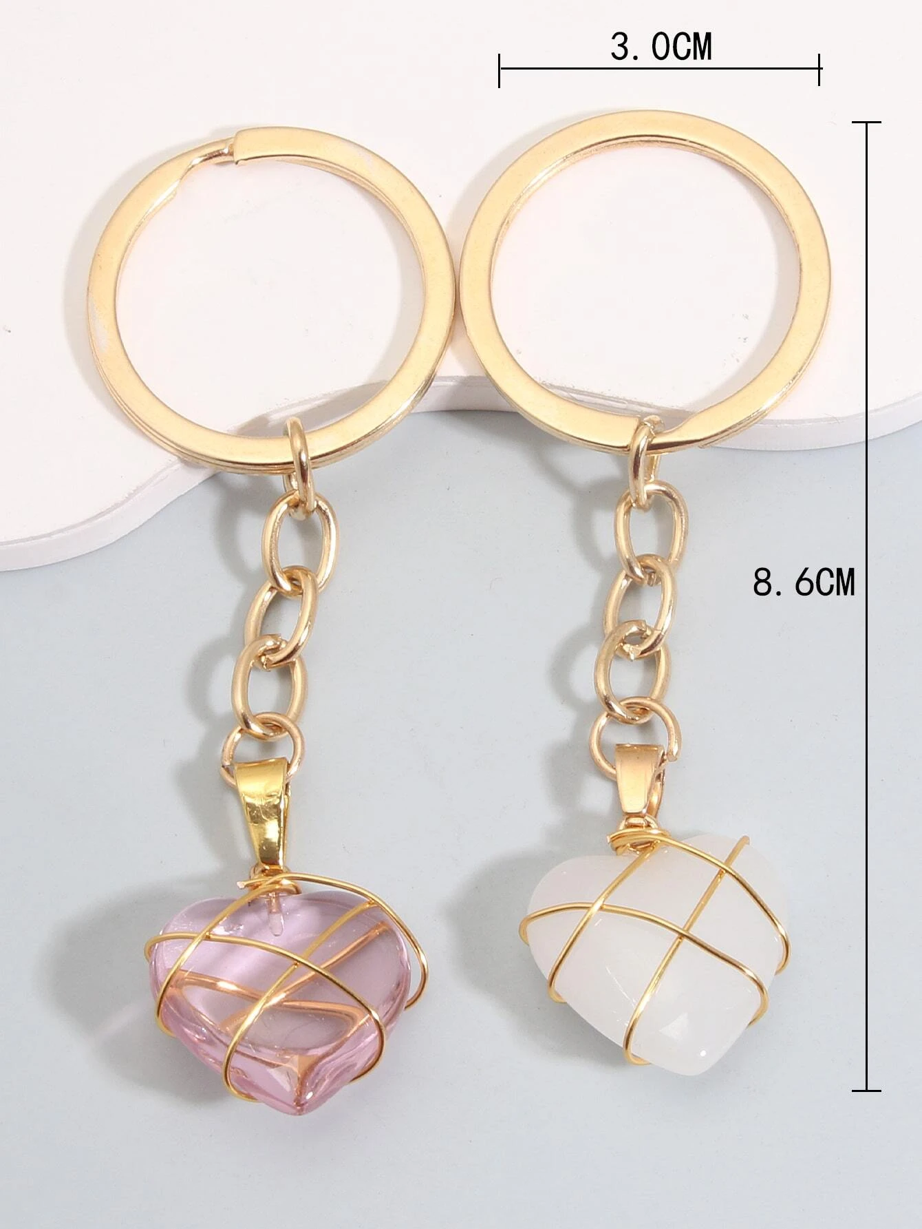 Couple Pink & White Stone Heart Design Charm