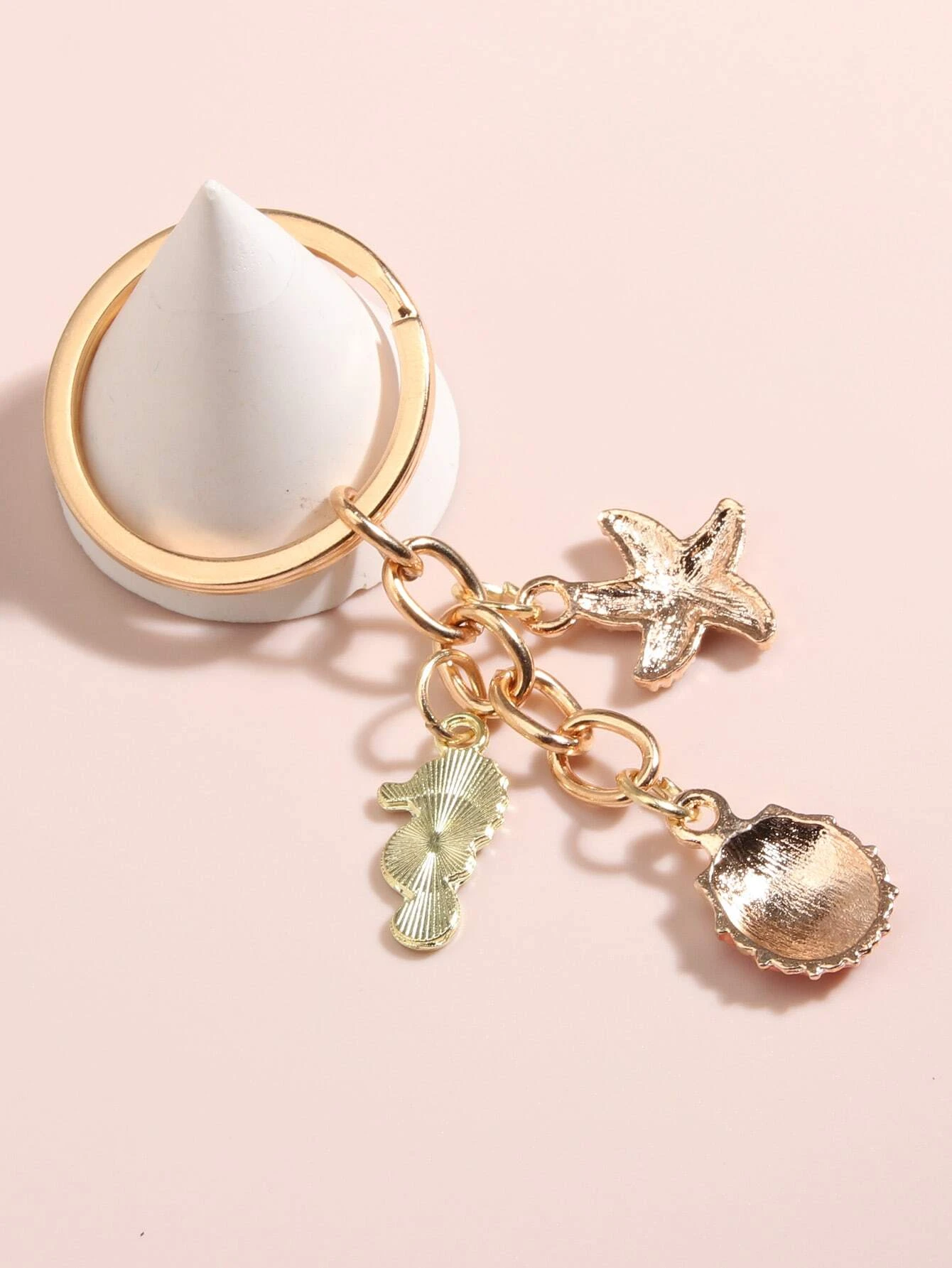 Pink Seashell and Starfish Decor Keychain