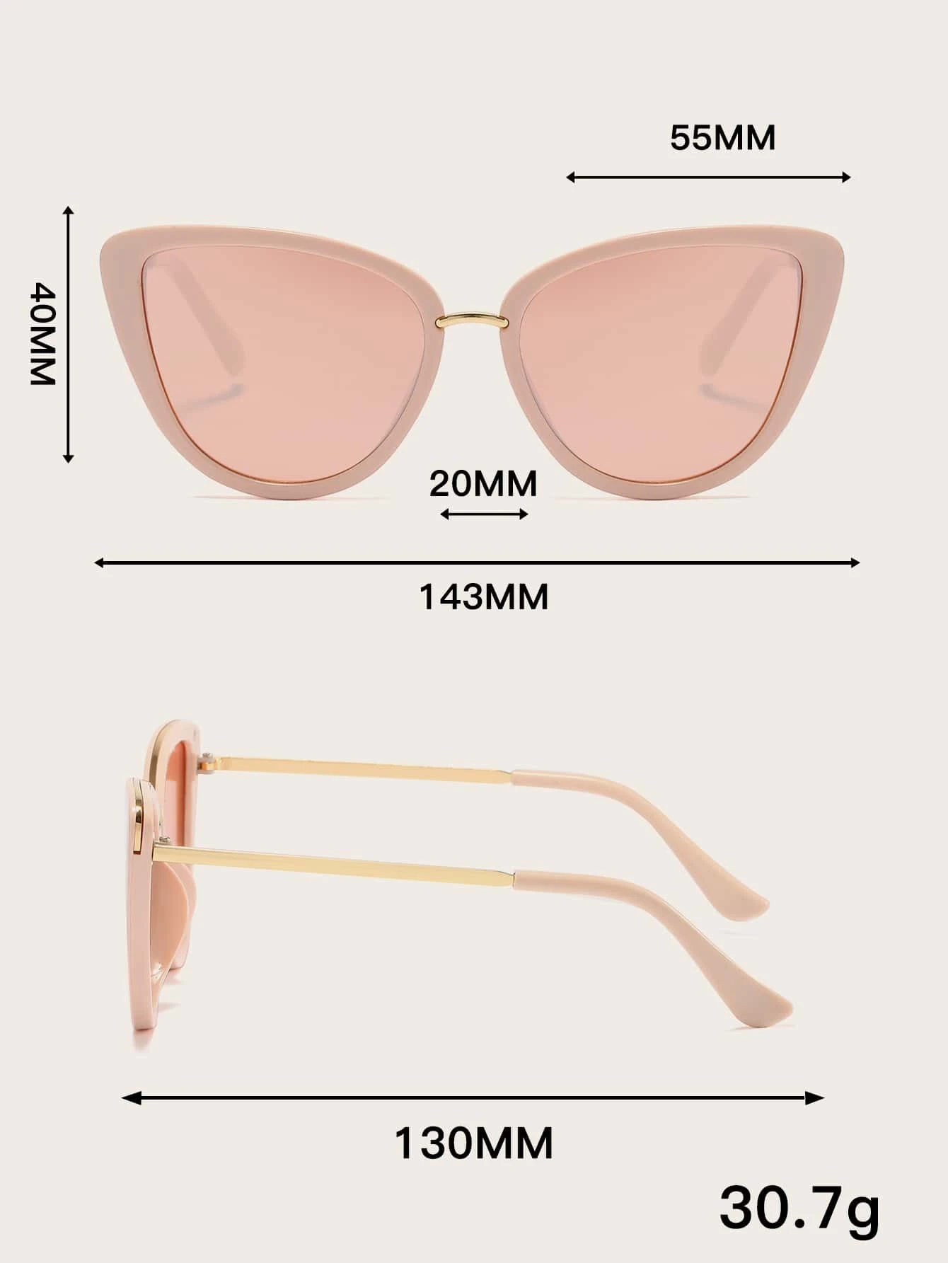 Pair of Cat Eye Fashion Sunglasses with stylish and feminine design. These sunglasses feature the classic cat-eye frame shape, offering a blend of vintage charm and modern fashion.