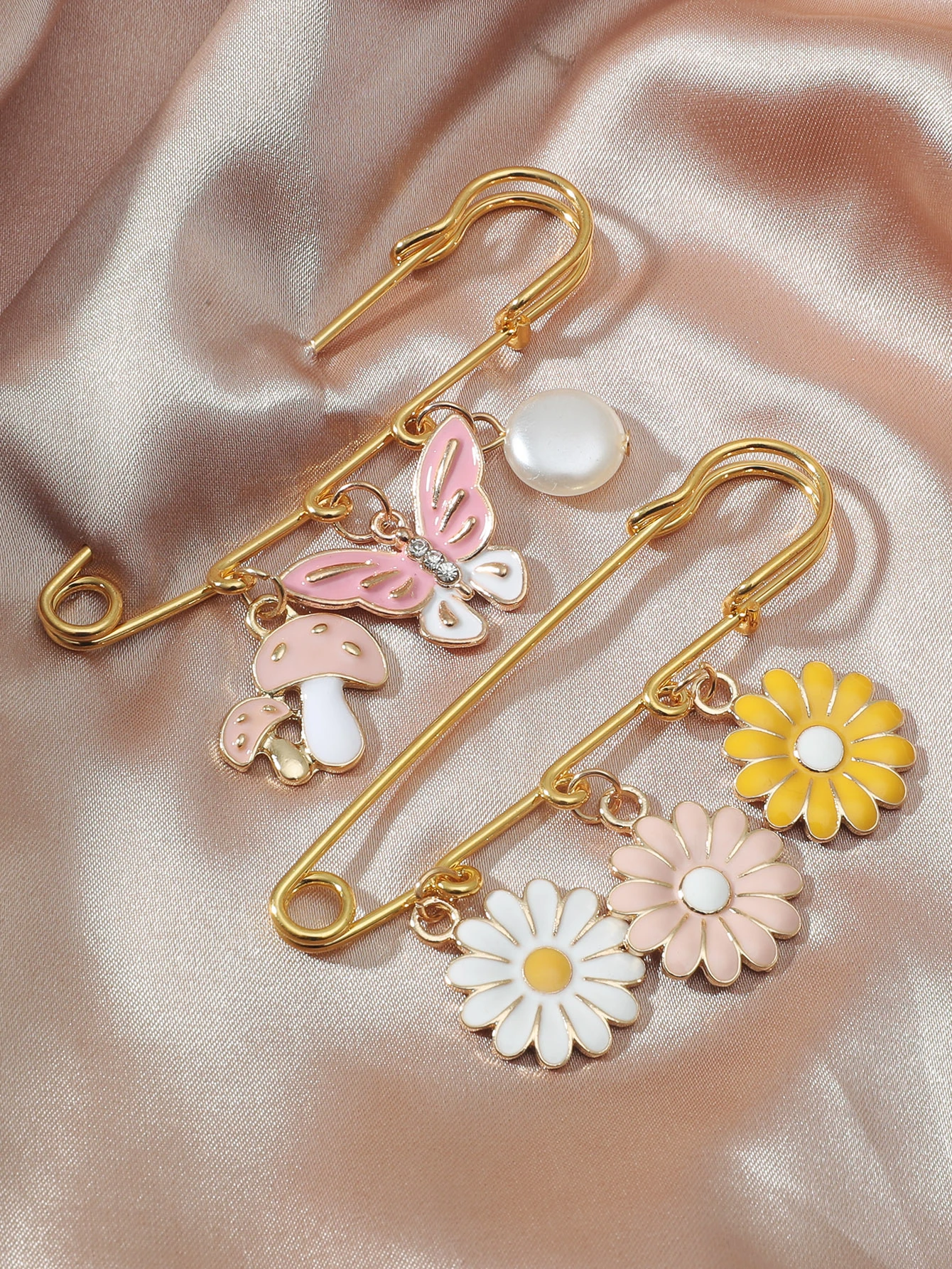 Safety pin sales brooch with charms