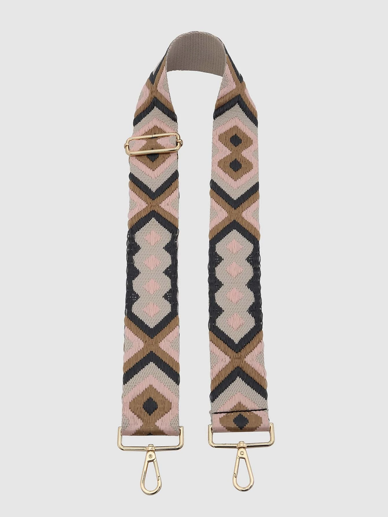 Bag strap adorned with intricate geometric embroidery. This accessory adds a touch of modern artistry and design, enhancing the visual appeal of your bag with its stylish geometric patterns.