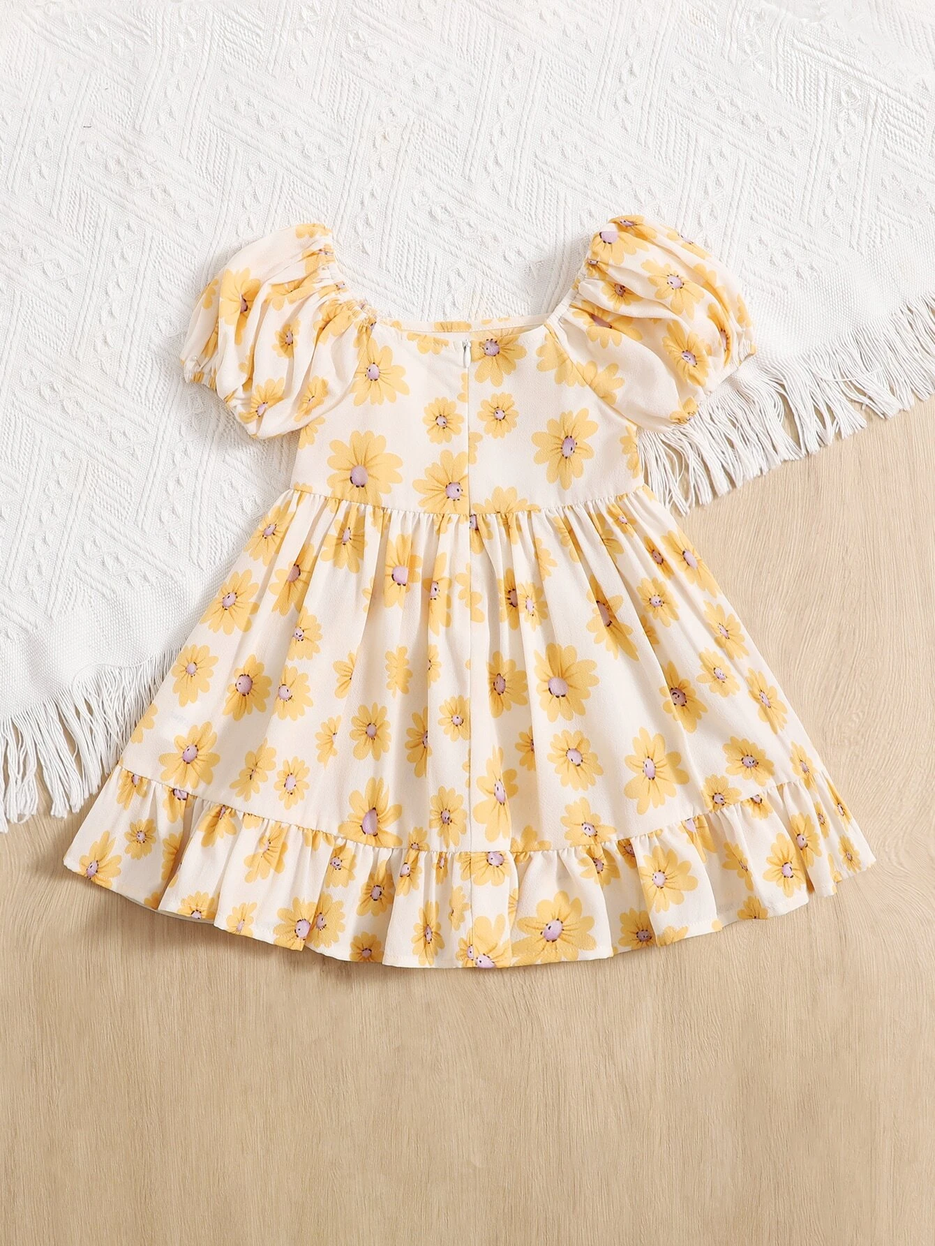 Baby Floral Print Puff Sleeve Ruffle Hem Dress