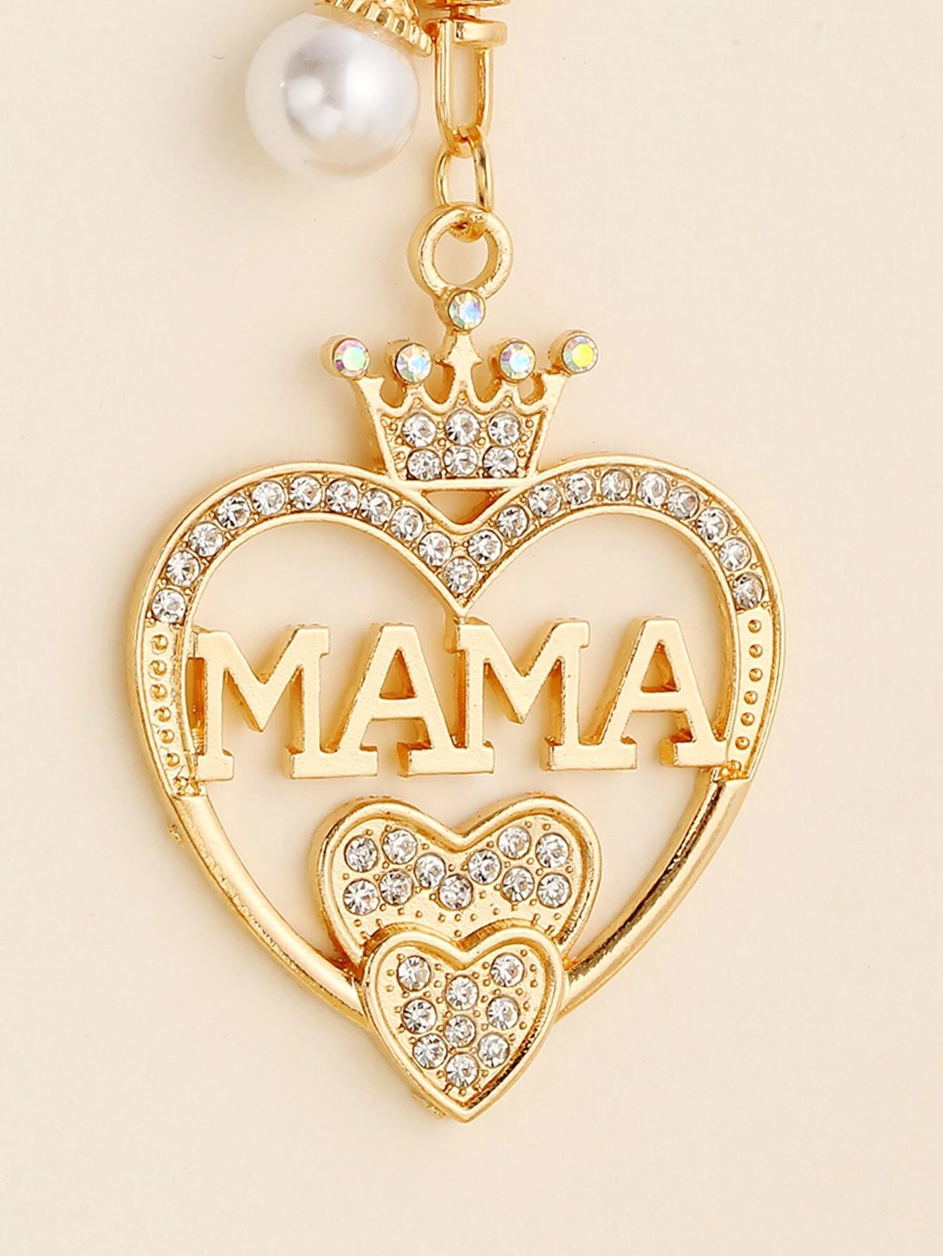 Rhinestone Letter Heart & Pearl Charm Keychain