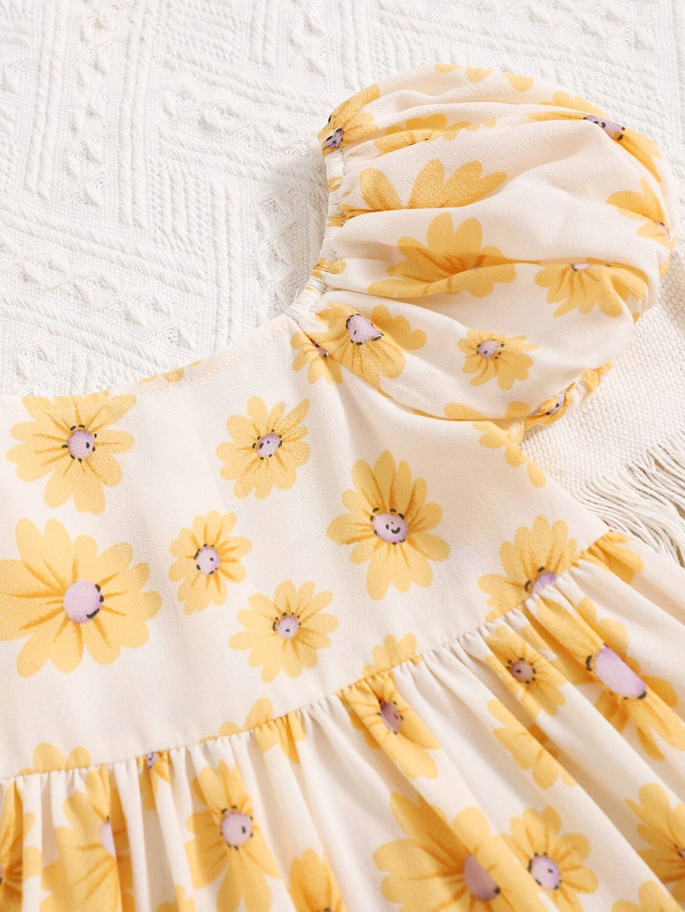 Baby Floral Print Puff Sleeve Ruffle Hem Dress