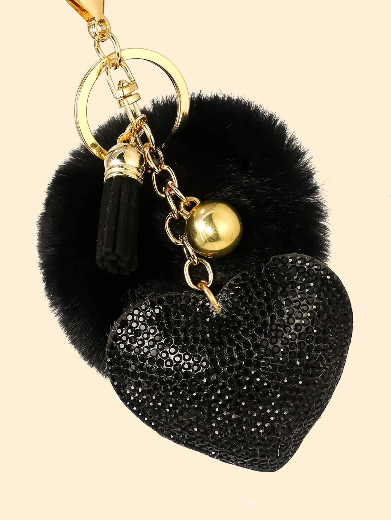 Sparkling Black Heart Charm Keychain