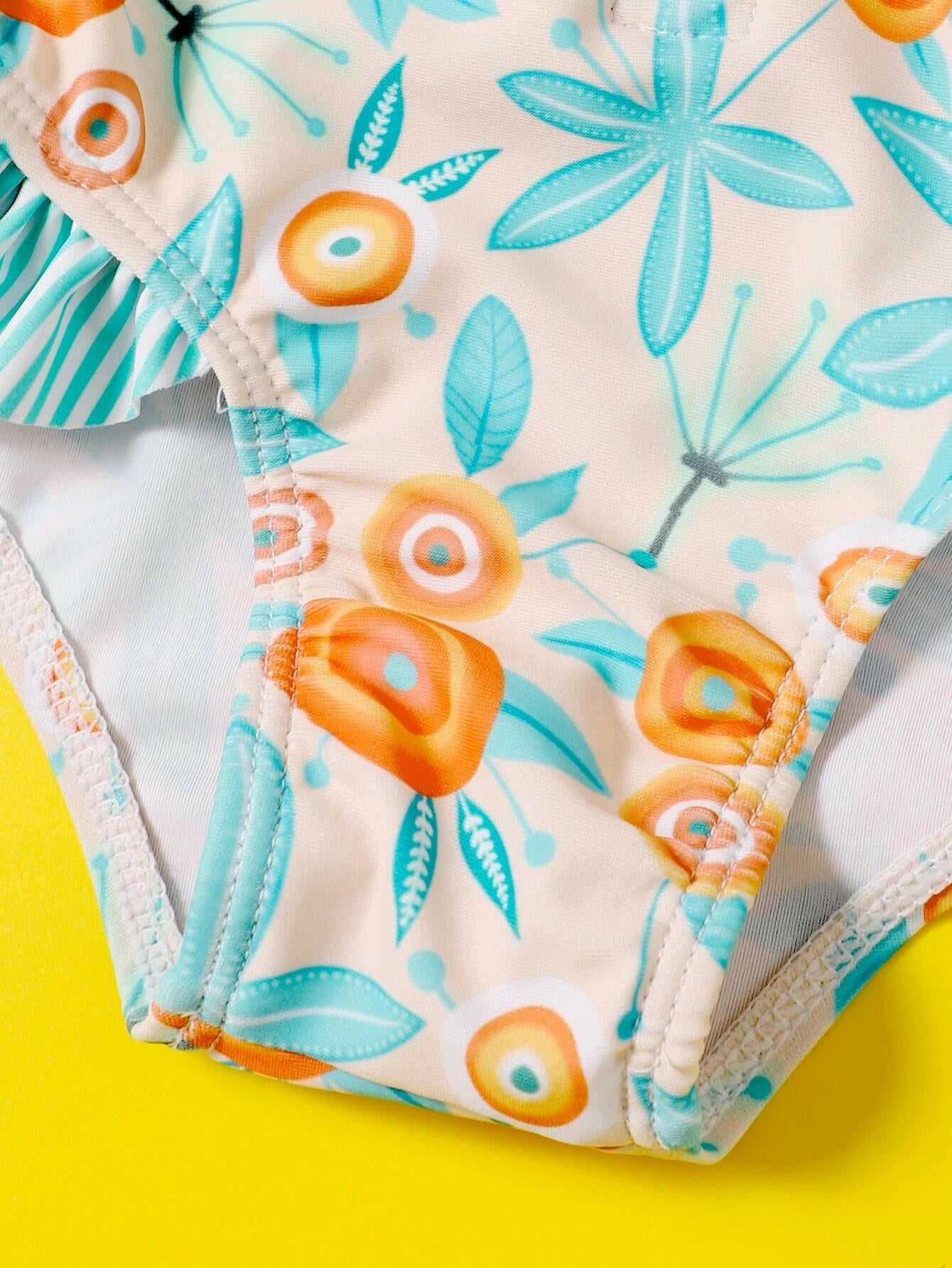 Baby Girl Leaf Graphic Ruffle One Piece Swimsuit