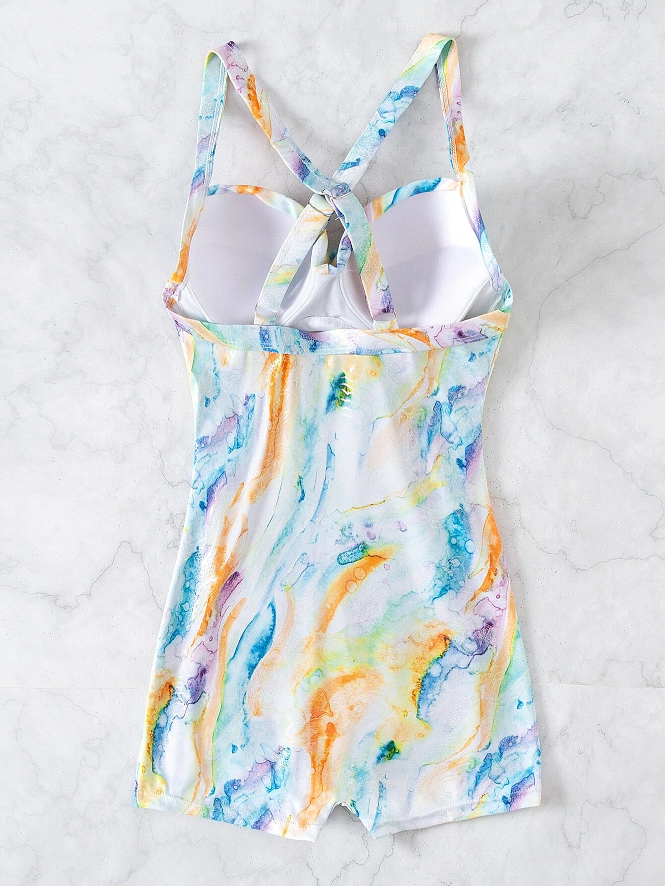 Marble Print Underwire Push Up One Piece Swimsuit