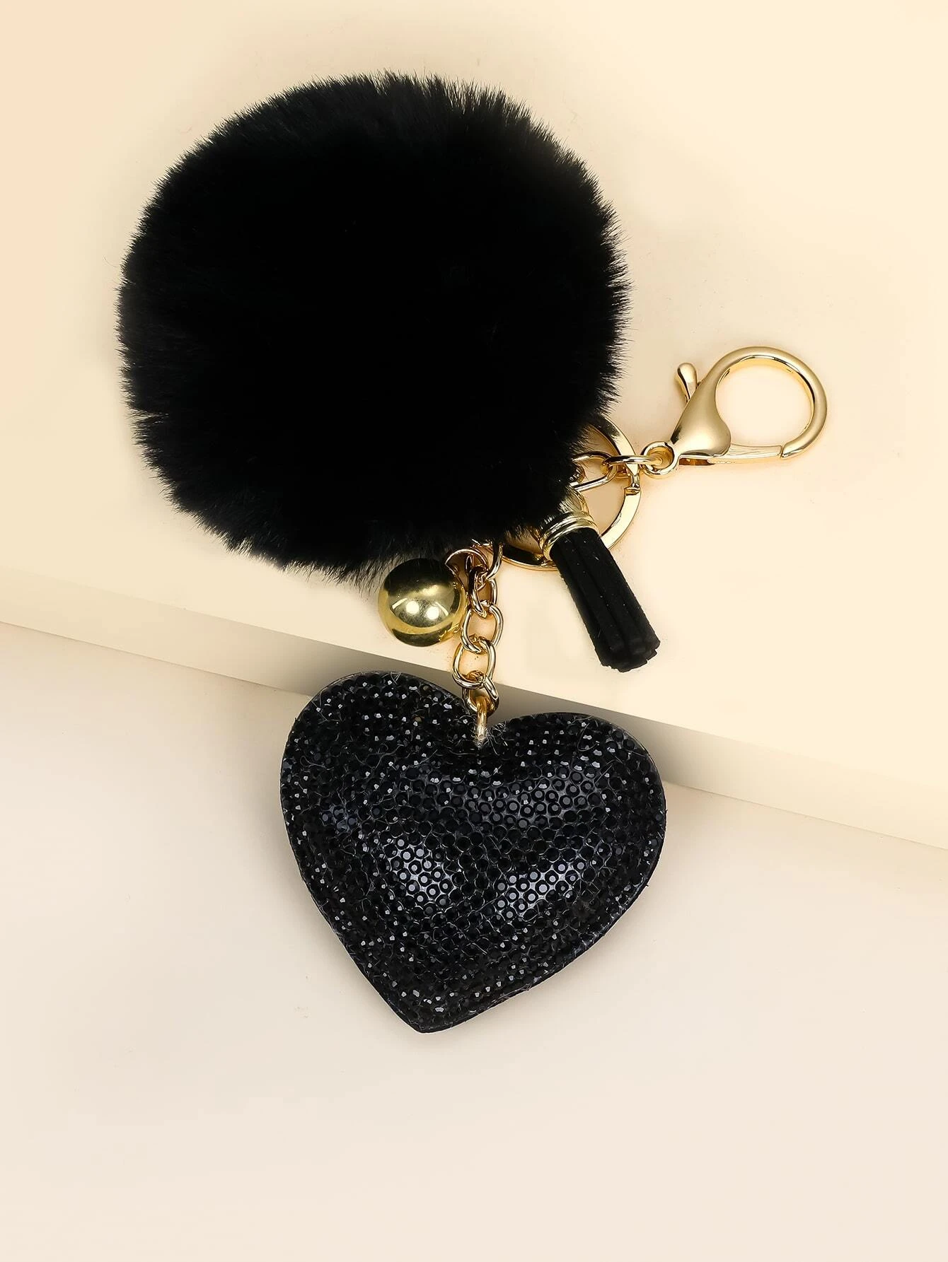 Sparkling Black Heart Charm Keychain