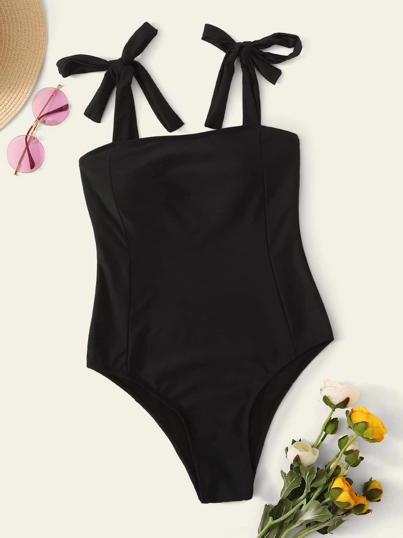 Tie Shoulder One Piece Swimsuit
