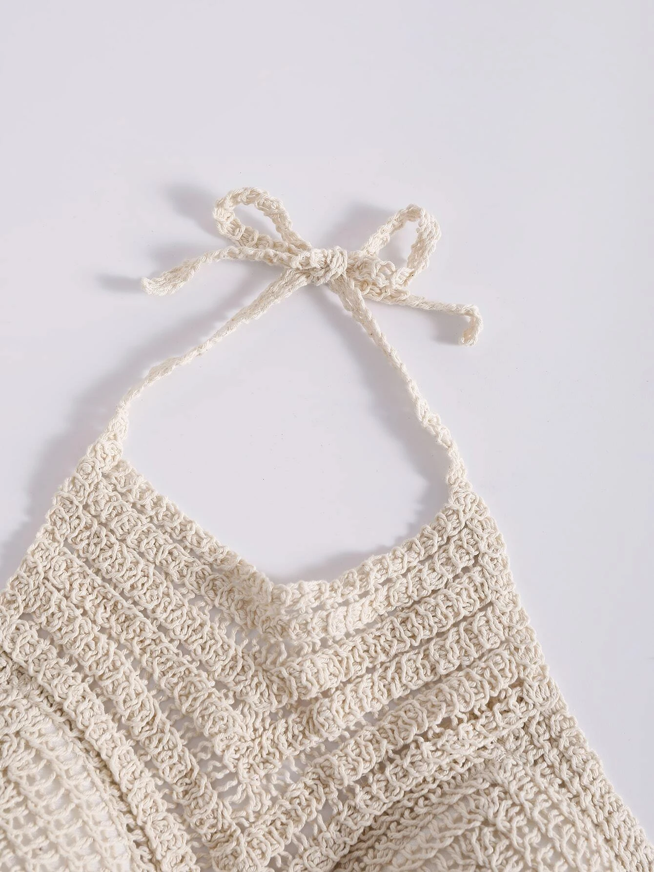 Scallop Trim Halter Push Up Crochet Bikini Top