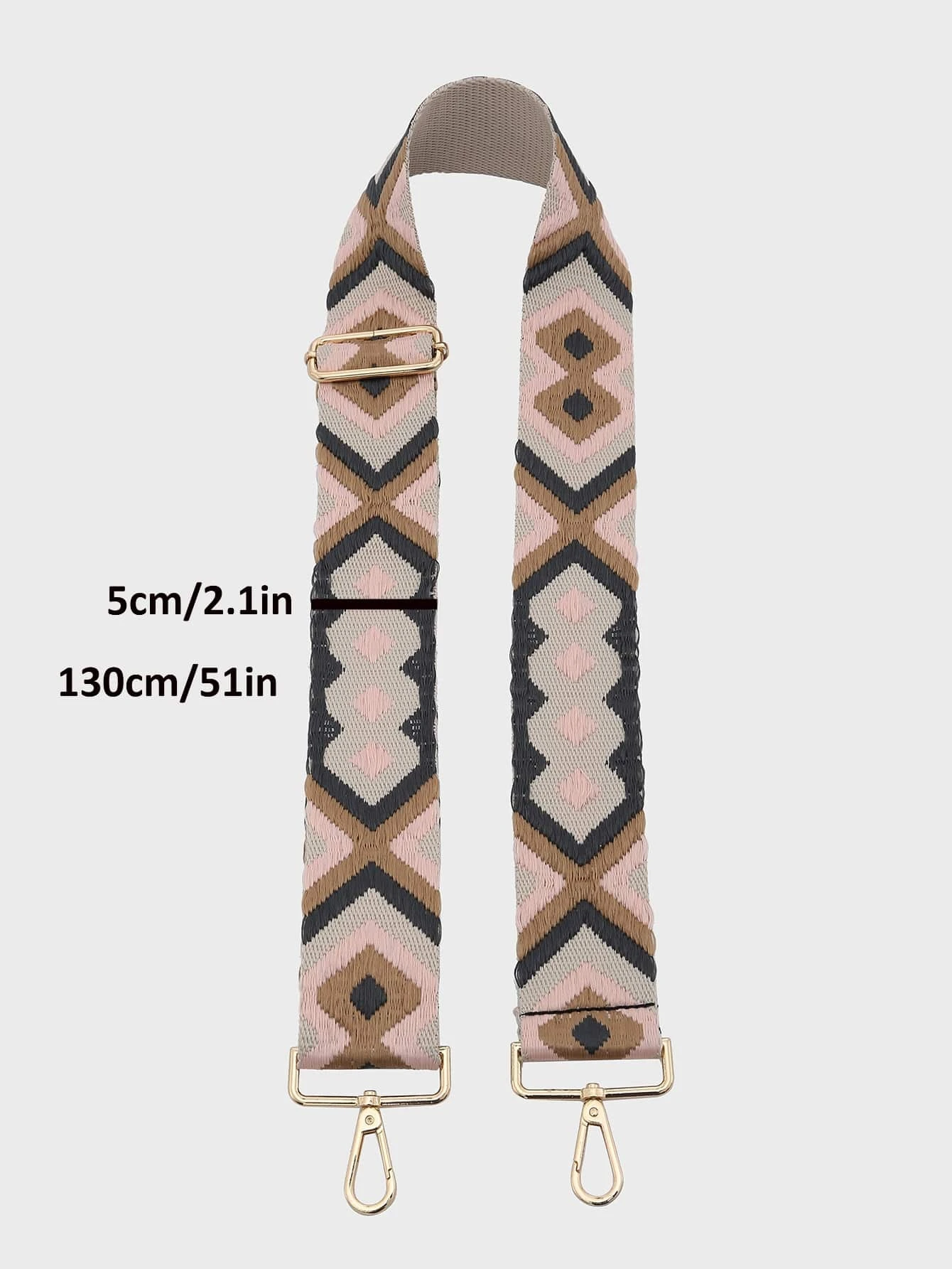 Bag strap adorned with intricate geometric embroidery. This accessory adds a touch of modern artistry and design, enhancing the visual appeal of your bag with its stylish geometric patterns.