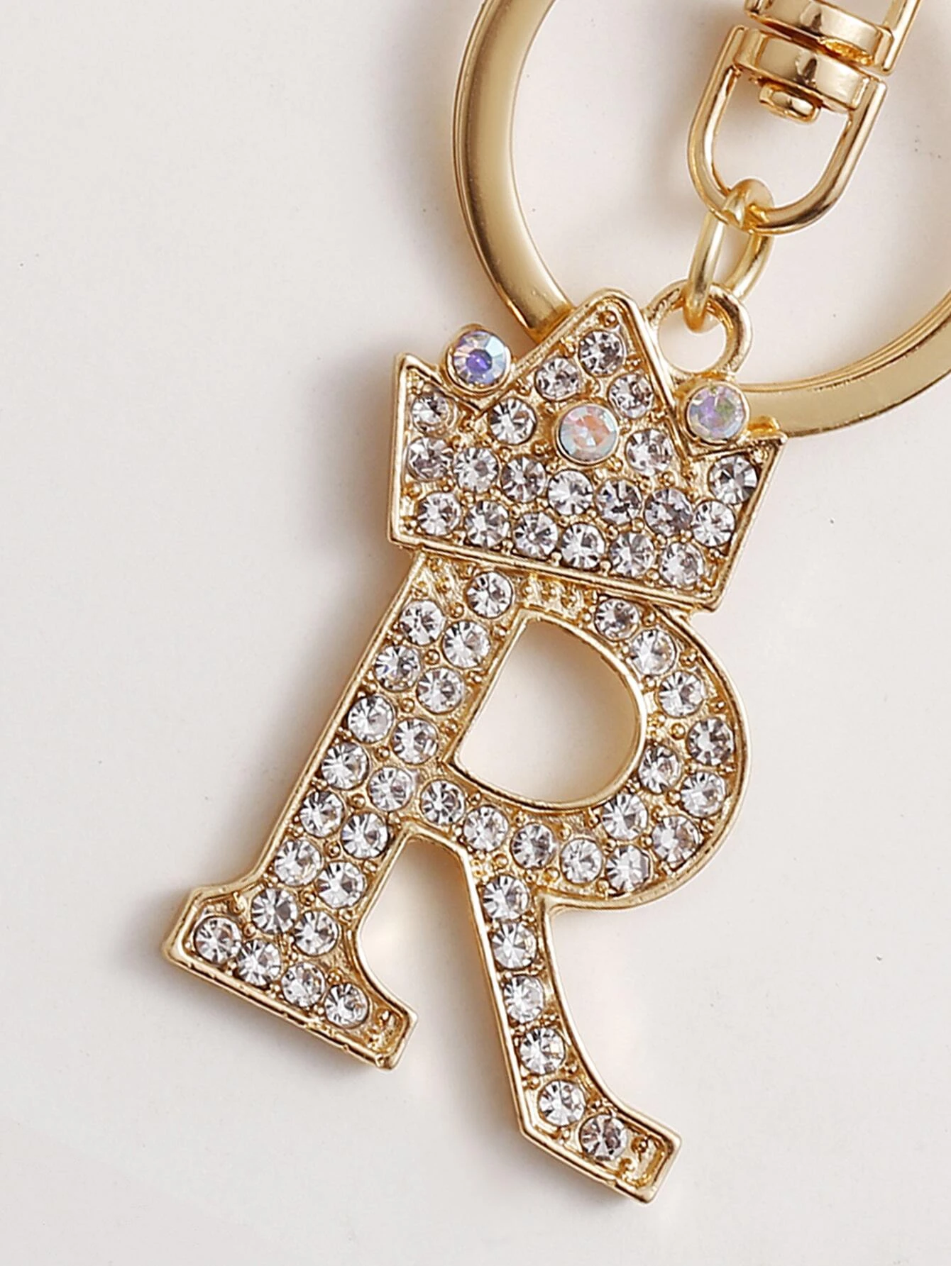 Studded Stone Initial R Charm Keychain
