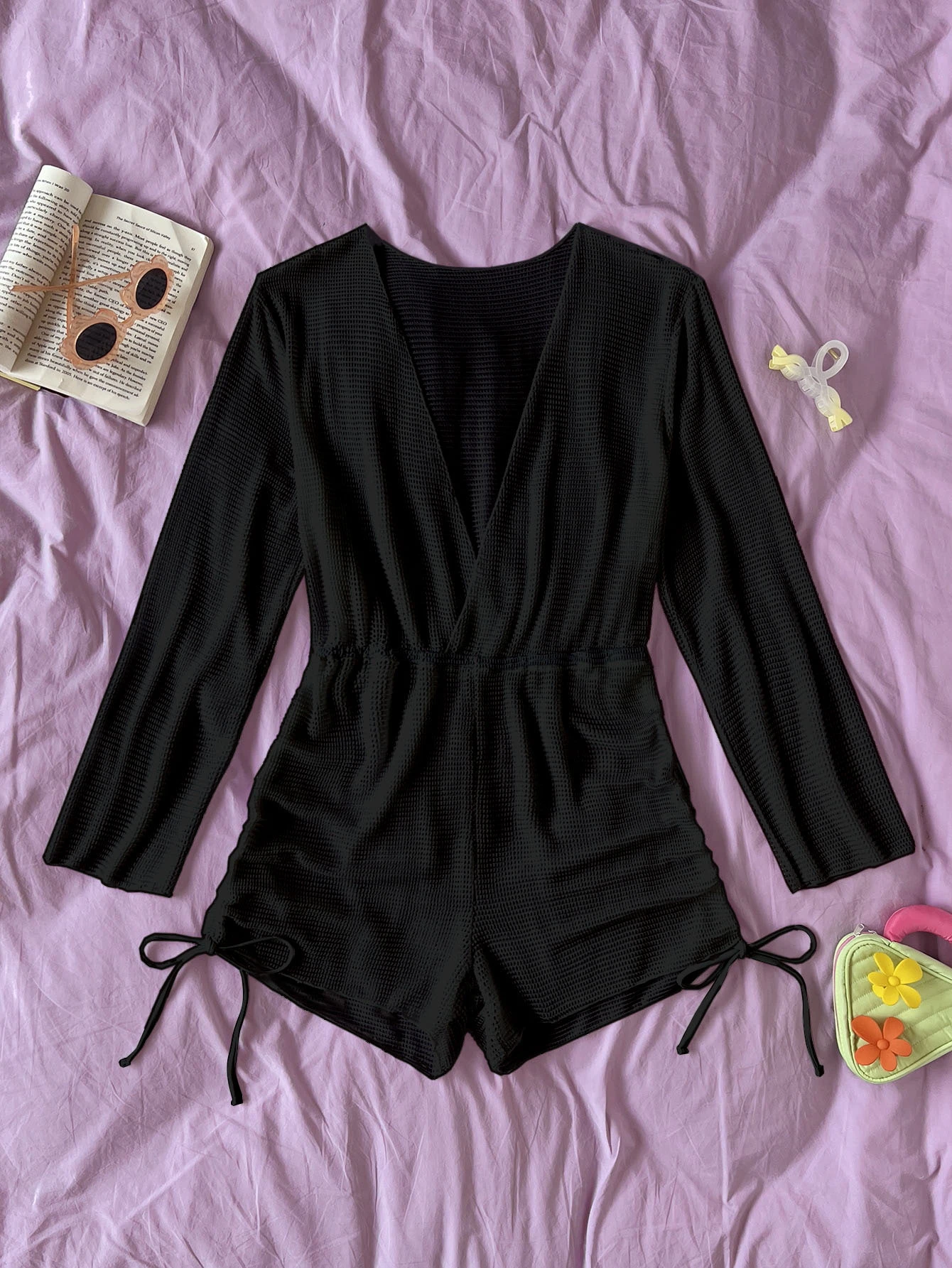 Hollow out drawstring side cover-up, a trendy and adjustable beachwear accessory. This cover-up features intricate hollow-out detailing and drawstring sides for customizable fit. Its unique design adds a touch of texture and style, perfect for layering over swimwear. The adjustable drawstring sides allow for versatile styling, making it a fashionable choice for your beach outings.