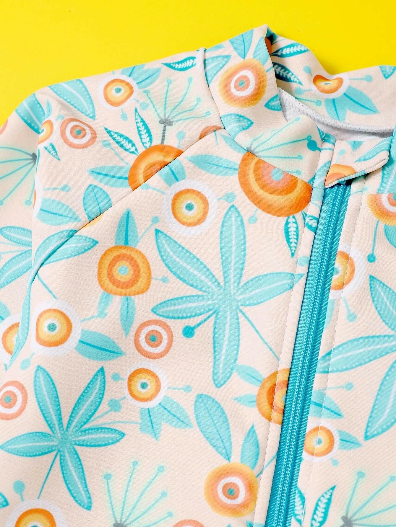 Baby Girl Leaf Graphic Ruffle One Piece Swimsuit